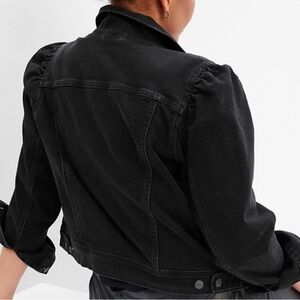 GAP Black Denim Jacket Ruched Shoulder